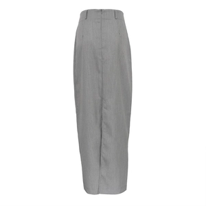 Detail of high waist grey mermaid skirt with back slit and invisible zipper