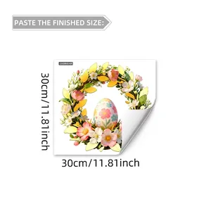 Detail showing Easter floral wreath window decal with colorful egg design and 30cm size
