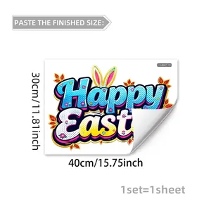 Macro view of Happy Easter wall sticker featuring bunny ears and floral details
