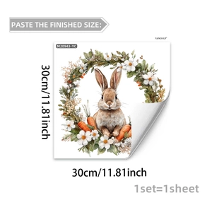 Easter wall sticker with watercolor rabbit, floral wreath and carrot home decor