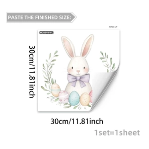 Detailed view of Easter wall sticker featuring a cute bunny and eggs, 30x30cm size