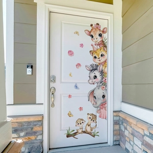 Cartoon animal wall stickers featuring giraffe and elephant for kids room home decor
