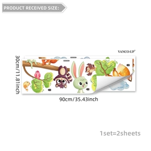 Detailed sheet of cartoon animal wall stickers with raccoon, rabbit and owl forest motifs