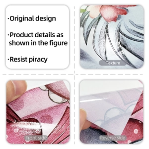 Detail view of floral embossed wall sticker texture with front and reverse side display