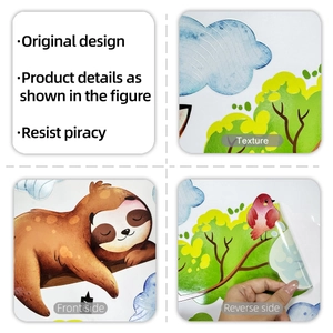 Detail of sloth and tree branch wall stickers showing front texture and adhesive backing