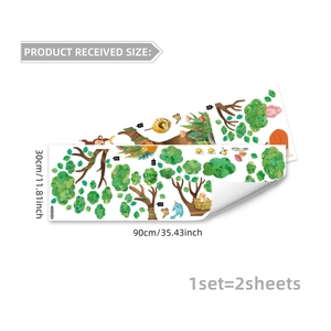 Cartoon forest animal wall stickers with trees monkeys and owls on white background