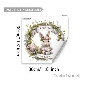 Detail of Easter wall sticker with cartoon rabbit floral eggs and Happy Easter text