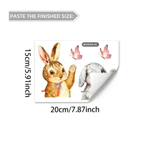 Vista de detalle de pegatinas de pared de conejo de Pascua con conejos y mariposas
