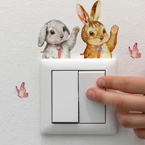 Pegatinas de Interruptor de Conejo de Pascua Acuarela PVC Impermeable Dibujos Animados Animales Calcomanías de Pared Para Decoración de Hogar Sala de Estar Dormitorio