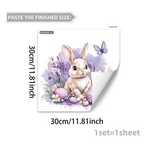 Detail view of 30x30cm Easter bunny wall sticker showing self-adhesive peel-off feature