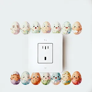 Detailweergave van aquarel paasei muurstickers rondom een lichtschakelaar op de muur