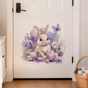 Easter bunny and colorful eggs wall sticker in watercolor style for home decoration