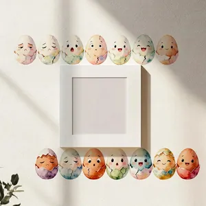 Pegatinas de huevos de Pascua en acuarela con expresiones lindas para decorar paredes