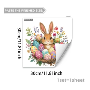 Easter wall sticker featuring a cute bunny in a nest with colorful eggs, 30x30cm size