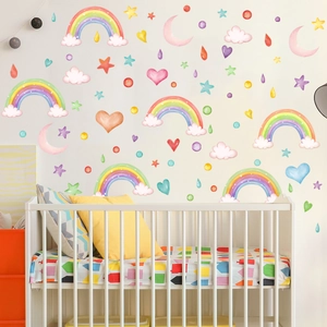 Watercolor rainbow clouds and stars wall stickers for nursery and kids bedroom decor