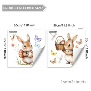 Detail of 2-sheet Easter bunny wall stickers showing watercolor rabbit and egg patterns