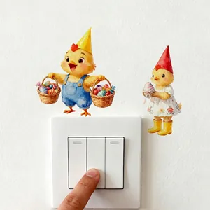 Pegatinas de interruptor de Pascua con pollitos en acuarela y huevos de colores decor