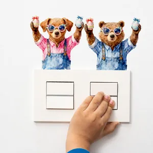 Detailweergave van aquarel paashaas muurstickers op een lichtschakelaar paneel