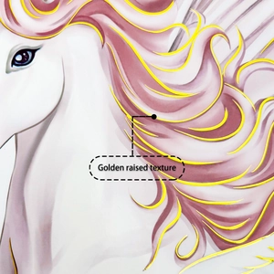 Pink unicorn wall sticker with golden raised texture for home bedroom decoration