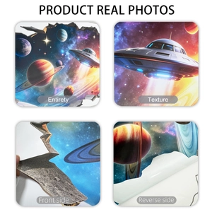 Macro details of 3D galaxy UFO wall sticker showing texture, thickness and adhesive back