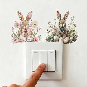 Pegatinas de pared de conejo de Pascua en acuarela para decorar interruptores de luz