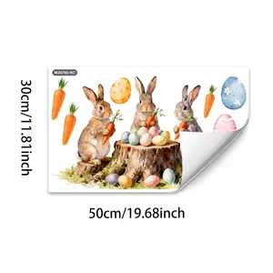 Detail of Easter wall stickers with watercolor rabbits, eggs, and carrots on white background