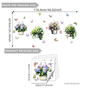 Creative spring green plant and butterfly window stickers set for home decor