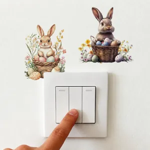 Detail van Pasen konijn muurstickers aangebracht rond een lichtschakelaar voor decor