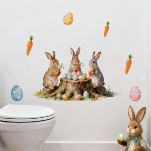 Watercolor Easter wall stickers with cute bunnies and colorful eggs for nursery decor