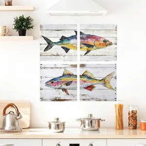 Creative colorful fish wood-style wall stickers for living room home background decor