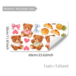 Cartoon teddy bear wall stickers set with hearts and bread for bedroom nursery decor