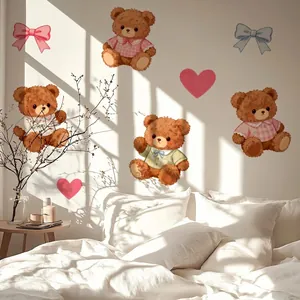 Cute cartoon bear and pink heart wall stickers for nursery and bedroom decoration