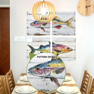Rustic wood-style fish wall stickers with watercolor design for home living room decor