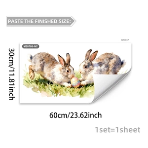 Macro view of Easter bunny and colorful egg watercolor wall sticker detail with dimensions