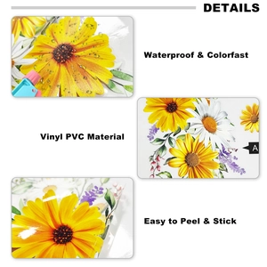 Detail of waterproof vinyl PVC sunflower and daisy window stickers with vibrant floral design