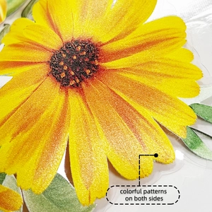Yellow sunflower window decal with colorful patterns on both sides for home decor