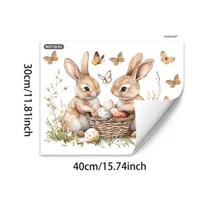 Detailed view of watercolor Easter bunnies wall sticker with dimensions 30cm x 40cm