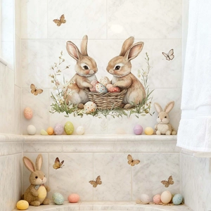 Creative Easter bunny wall stickers with eggs and flowers for home living room decor