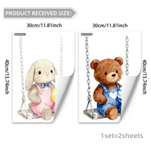 Detailed size specifications for a set of two 30x40cm Easter bunny and bear wall stickers