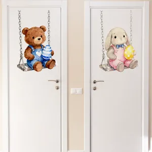 Detail of Easter bunny and bear on swings wall stickers for door decor