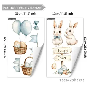 Easter rabbit and egg wall stickers set, self-adhesive 30x60cm floral home decor