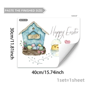 Detailed view of Happy Easter wall sticker featuring eggs and chicks on 40x30cm PVC sheet