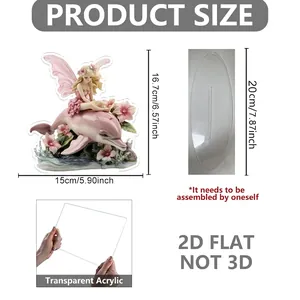 2D Acryl Deko mit Fee und rosa Delfin Motiv inklusive transparentem Sockel zur Montage
