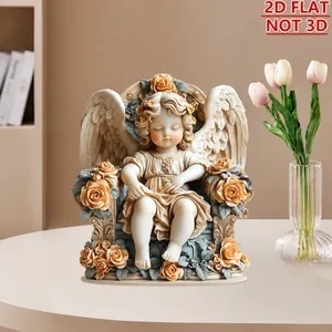 Decorazione piatta in acrilico con angelo ed effetto 3D su un tavolo color crema