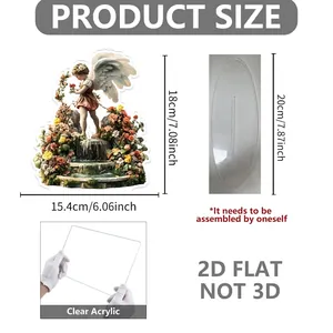 Transparente 2D Blumenfee Engel Statue aus Acryl mit Produktabmessungen und Basisgröße