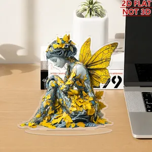 Dettaglio ornamento piatto in acrilico 2D fata dei fiori con ali di farfalla gialle