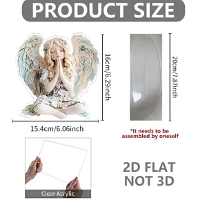 2D-Acryl-Feenengel-Figur für Heimdeko, 16x15,4 cm mit klarem, ovalem Standfuß-Design