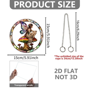 Detaillierte Größenangaben für einen 2D-Acryl-Gnom-Anhänger mit bunten Pilzgrafiken