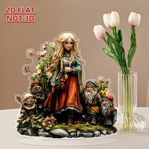 Figurina di fata 2D in acrilico su supporto con stampa vivida di personaggi fantasy
