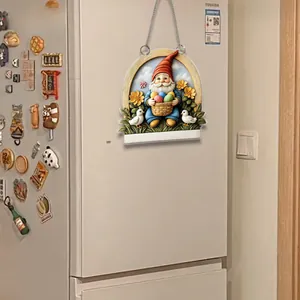 Detailansicht eines 2D-Ostergnom-Anhängers aus Acryl mit Blumen und Enten am Kühlschrank